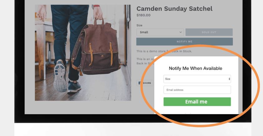 Back in Stock screenshot: Notification alert sign up