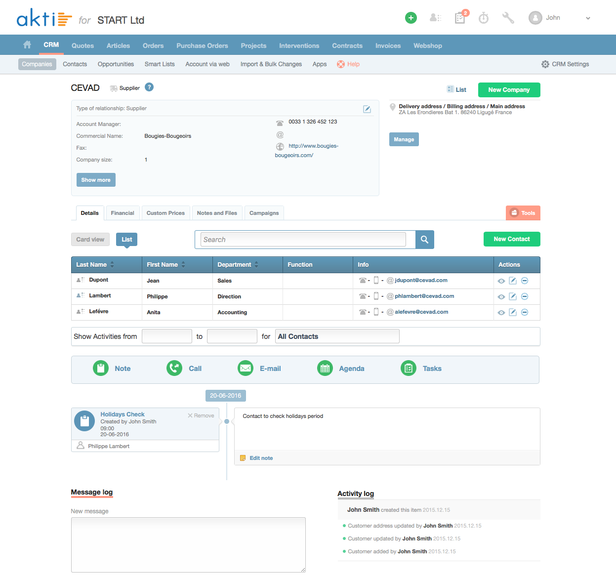 Akti screenshot: CRM - Contact Management