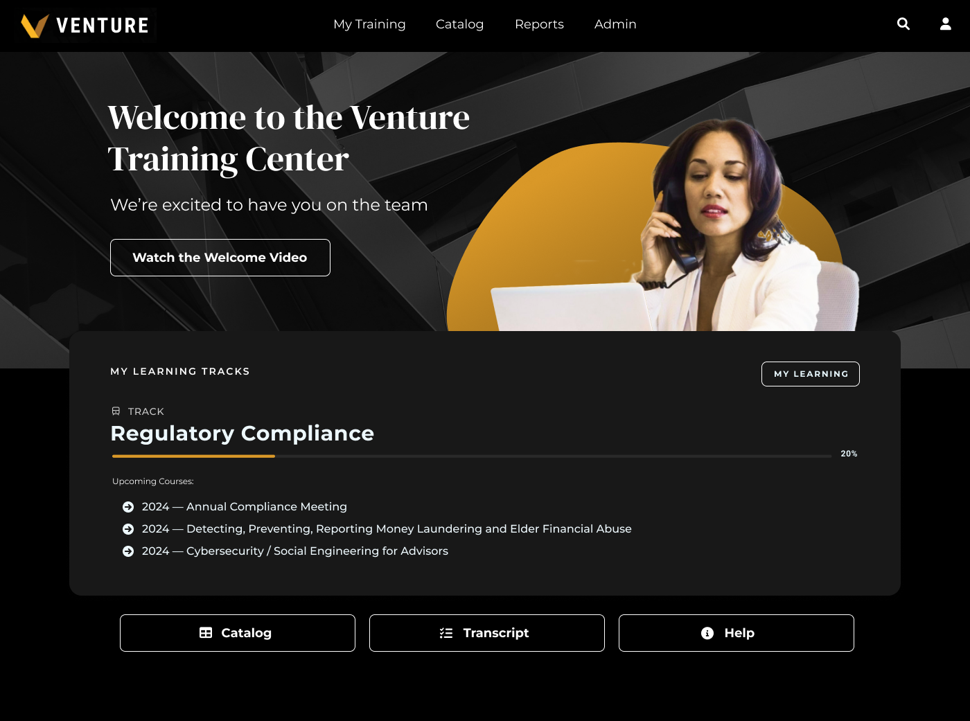Pinpoint LMS screenshot: Home Option — showing required training and helpful links