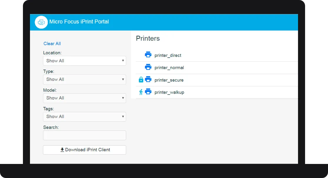 OpenText Open Enterprise Server screenshot: iPrint portal