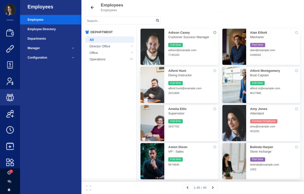 Aero HRMS screenshot: HRIS