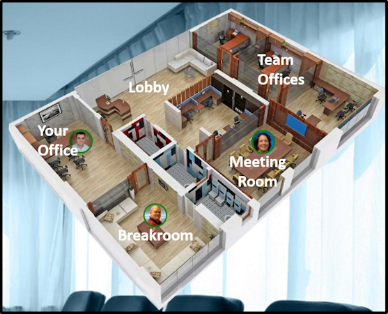 Walkabout Workplace screenshot: Walkabout Workplace virtual office floorplan example