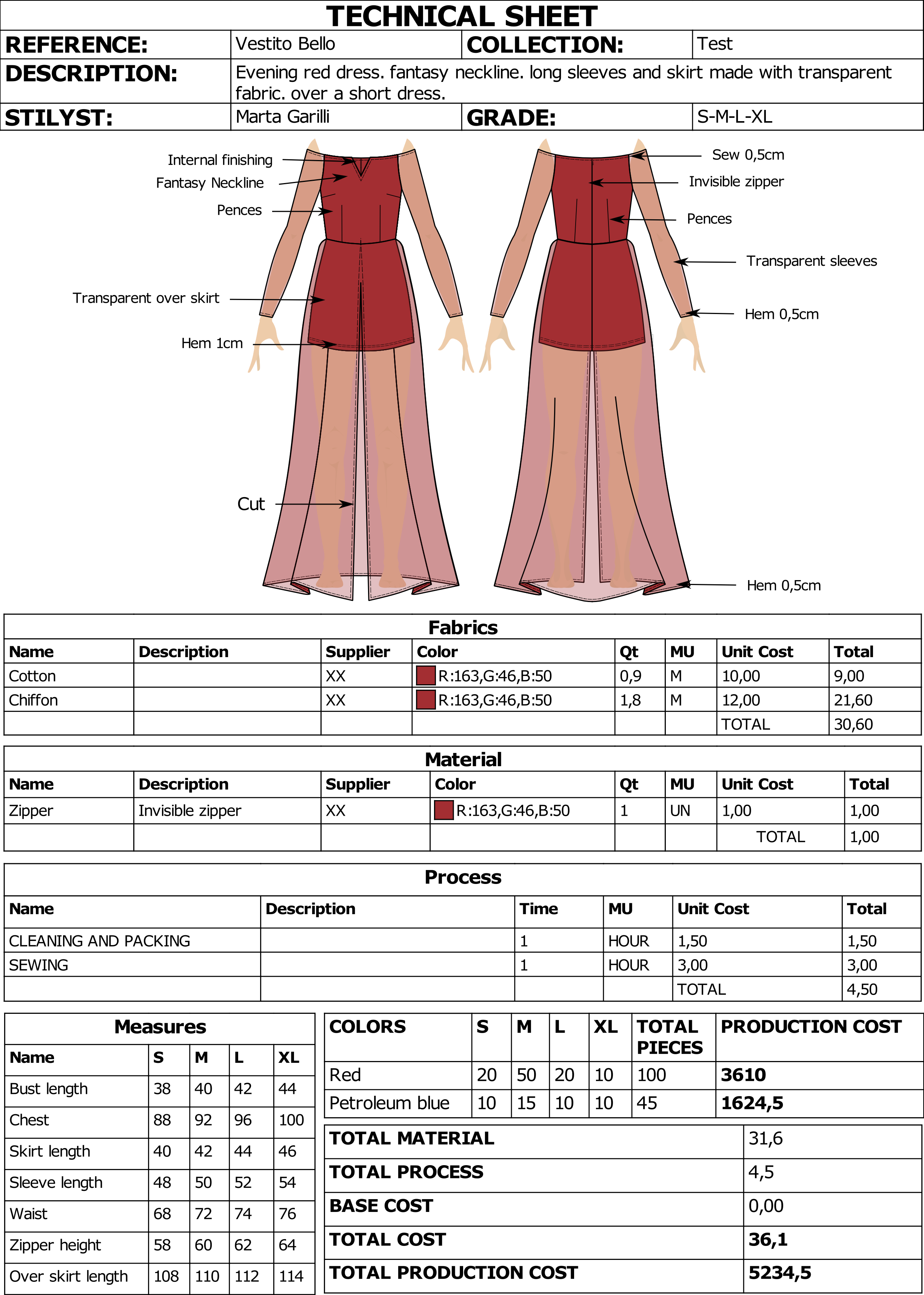 Audaces 360 Software - Audaces IDEA - for creation of 2D sketches and tech-pack (techincal sheet) with automatic pre-cost