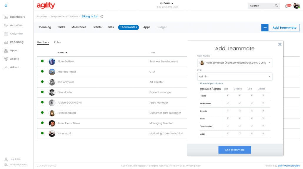 Agility Software - Easily add teammates and manage all internal users and external players