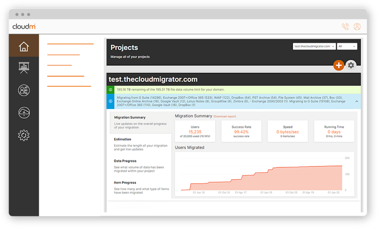 CloudM Manage screenshot: CloudM Manage projects