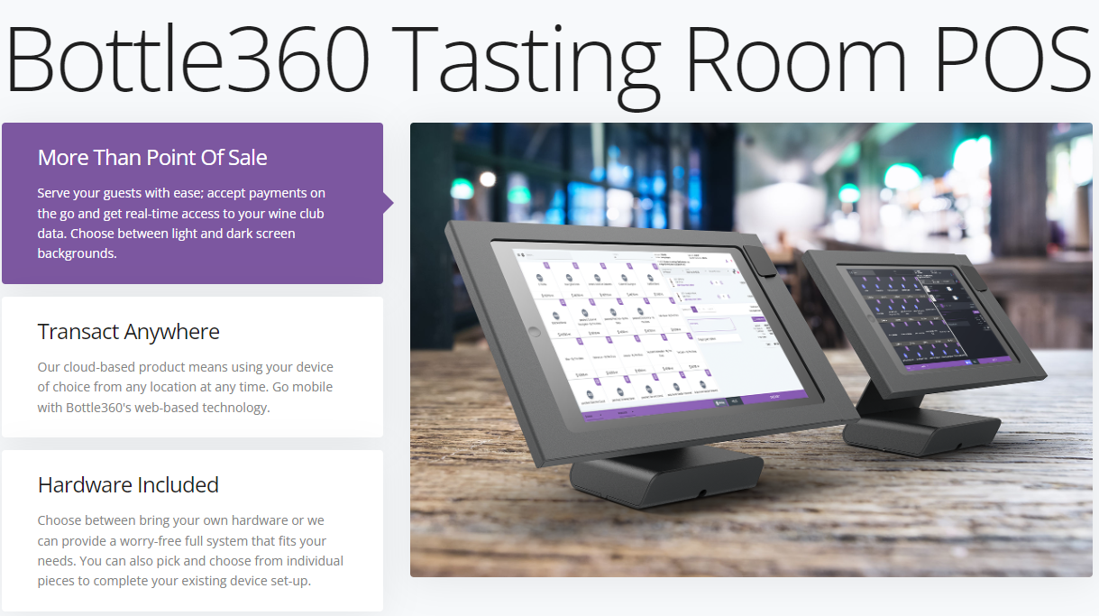 Tasting Room Point of Sale. Add club members on POS. Switch between light and dark screen. Mobile payment devices. Use any smart device connected to internet, wifi or cellular wifi