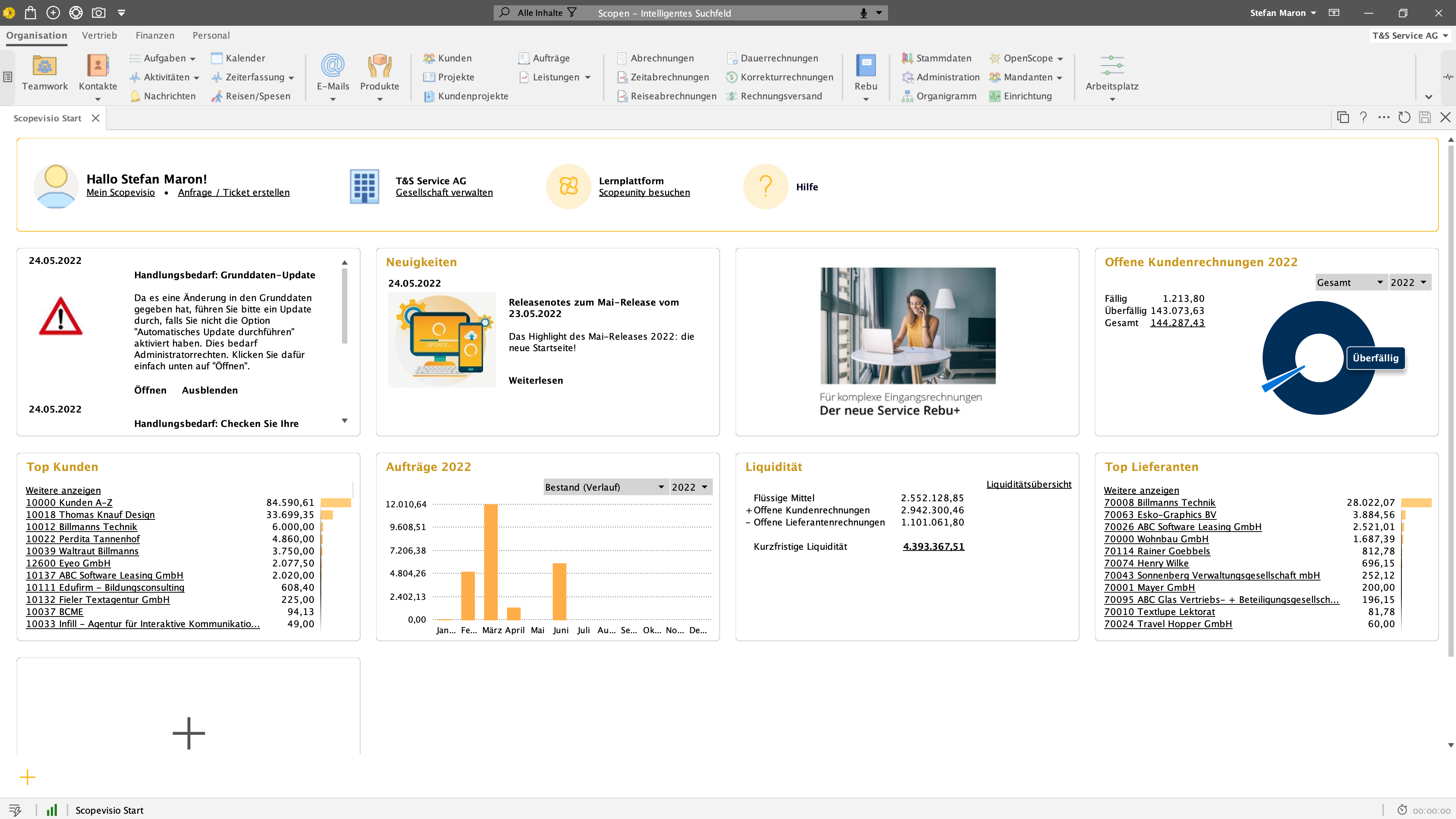 Scopevisio screenshot: With Scopevisio, you can implement your digitization project and lay the foundation for future growth. Automate your routine commercial tasks. Control your projects time- and cost-efficiently. We offer the solution for your digital transformation.