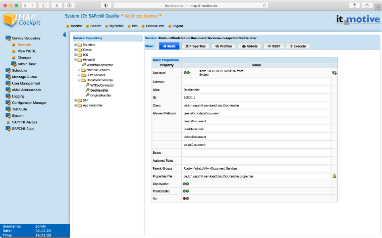 IMAP screenshot: IMAP service repository