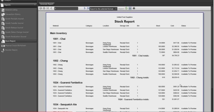 UA Business Cloud screenshot: VerticaLive stock reporting