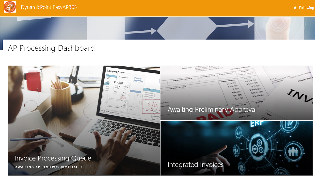 EasyAP365 screenshot: SharePoint Home Page