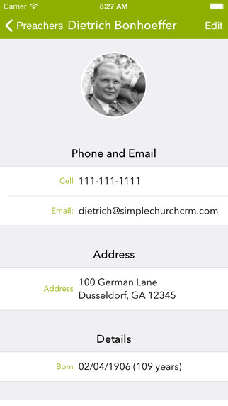 SimpleChurch CRM Software - Members' profiles in SimpleChurch contain their contact information