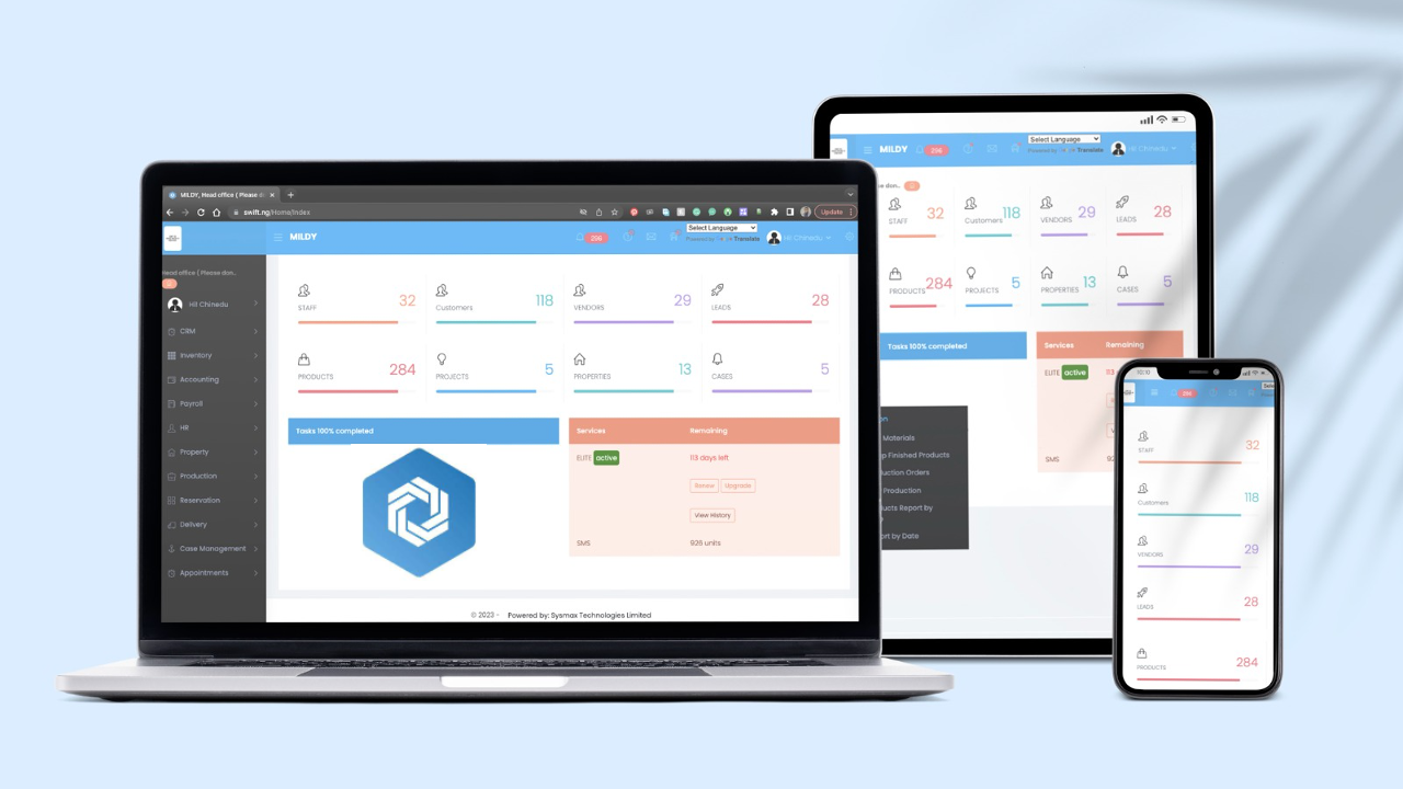 Swift Cloud ERP screenshot: Swift Cloud ERP home page