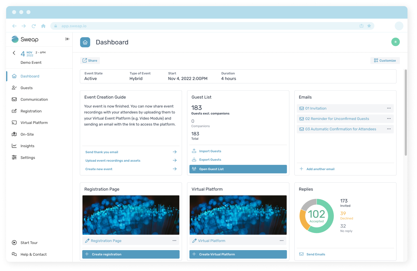 Sweap Software - Sweap dashboard