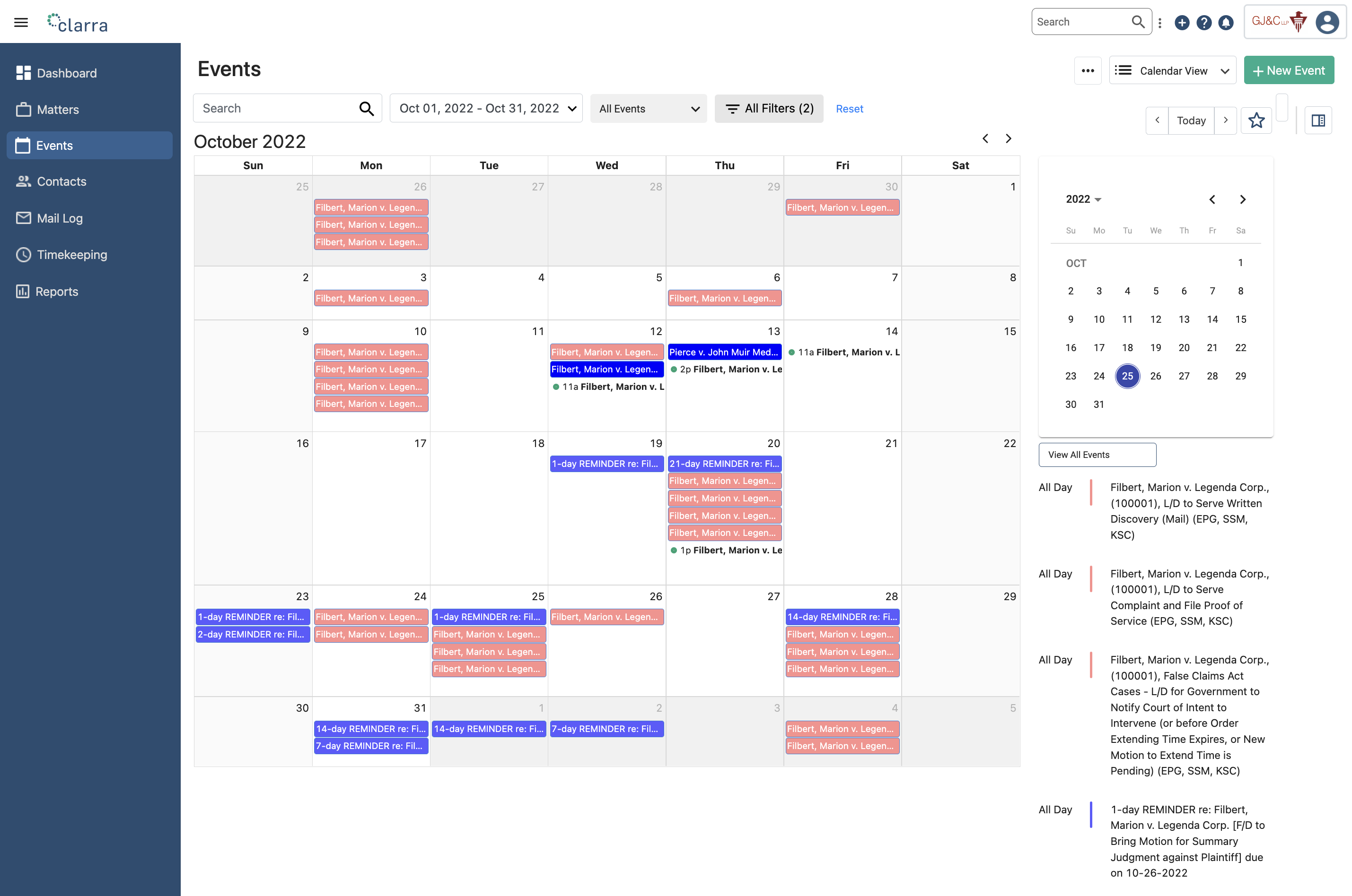 Clarra event calendar view