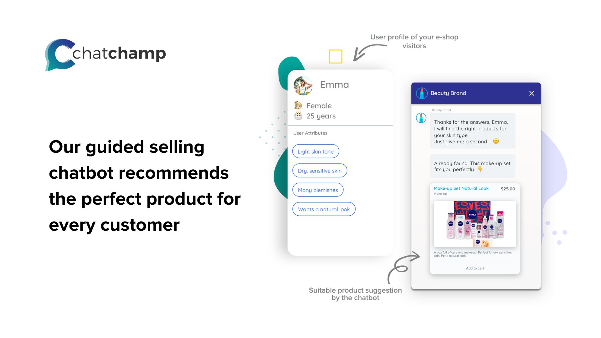 Chatchamp screenshot: The Chatbot: Recommend the perfect product to increase customer satisfaction