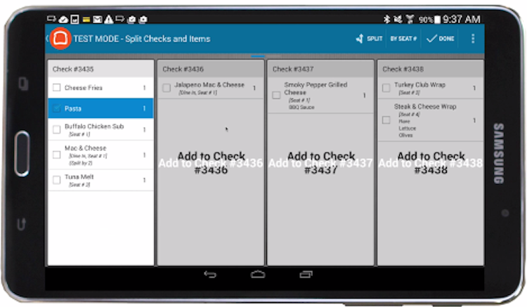 Toast POS screenshot: Toast POS allows customers to split checks & menu items