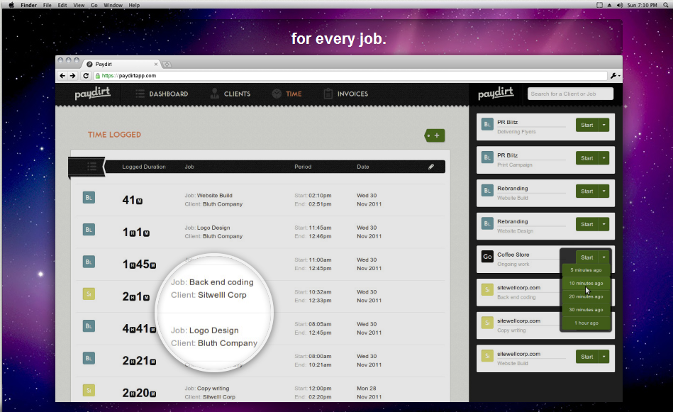 PayDirt Payroll screenshot: Time Tracking Software