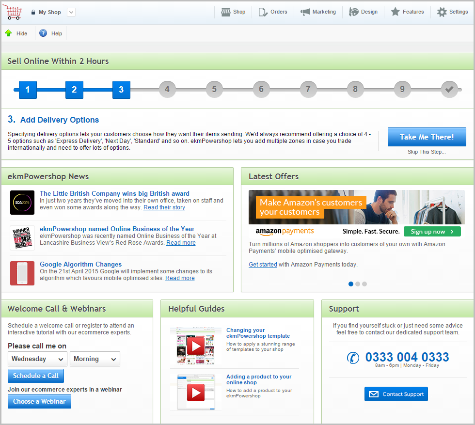 The ekmPowershop dashboard