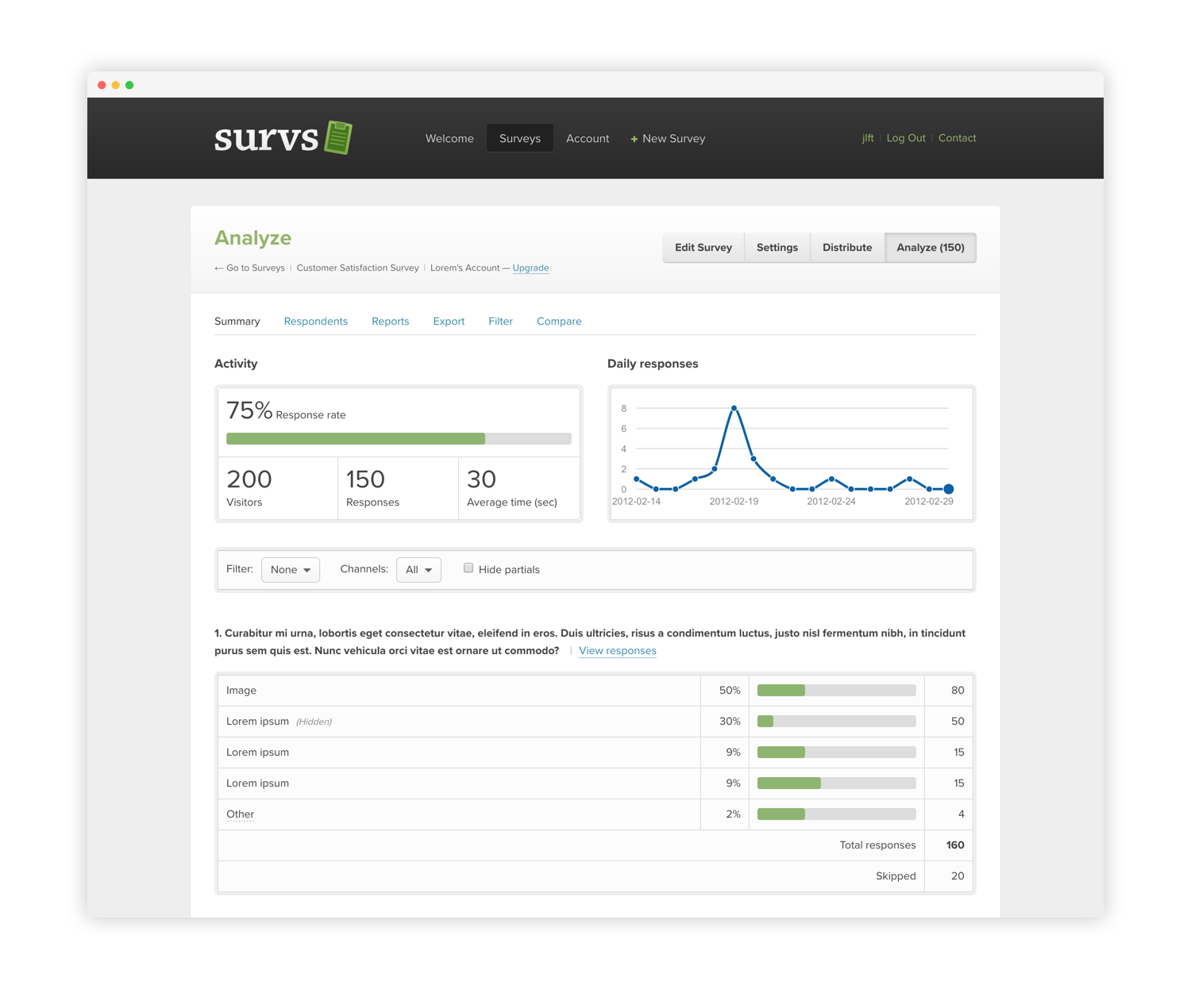 Survs screenshot: Analytics