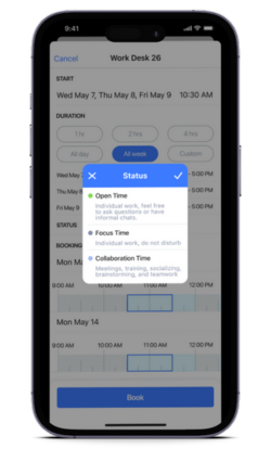 Select booking duration, dates and how to display your availability to teammates