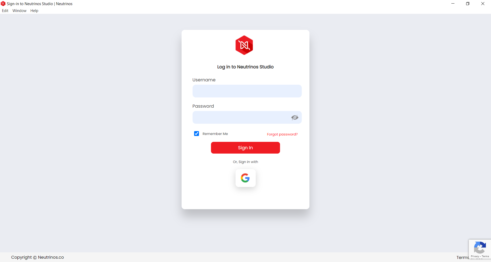 Neutrinos screenshot: Neutrinos Sign-On