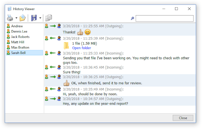 Softros LAN messenger screenshot: Softros LAN messenger messaging history