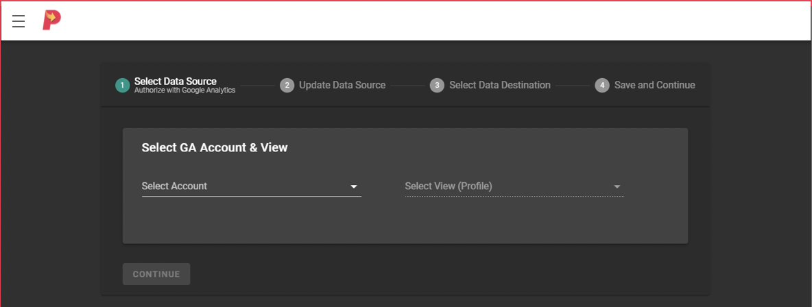 Sign in to the Pipestream dashboard with the email ID connected to your Google Analytics and BigQuery. Then, select the data source.