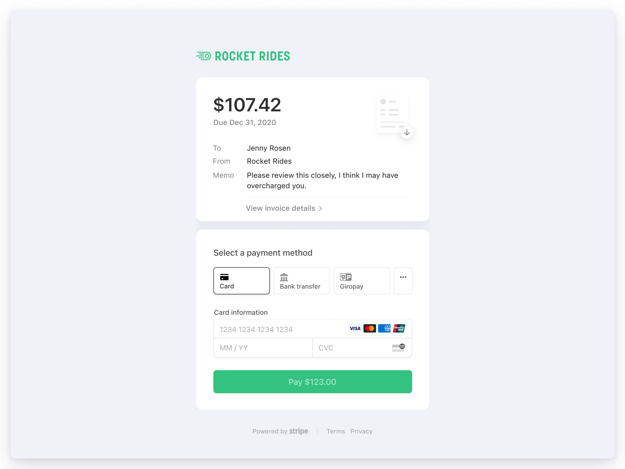 Hosted invoice page