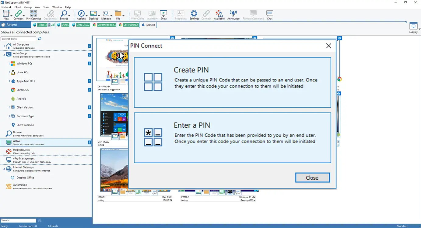 NetSupport Manager Software - NetSupport Manager PIN Connect - Locate a user anywhere across the enterprise instantly, simply by both parties entering a matching and unique PIN code.