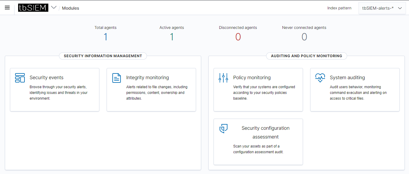 tbSIEM screenshot: Dashboard