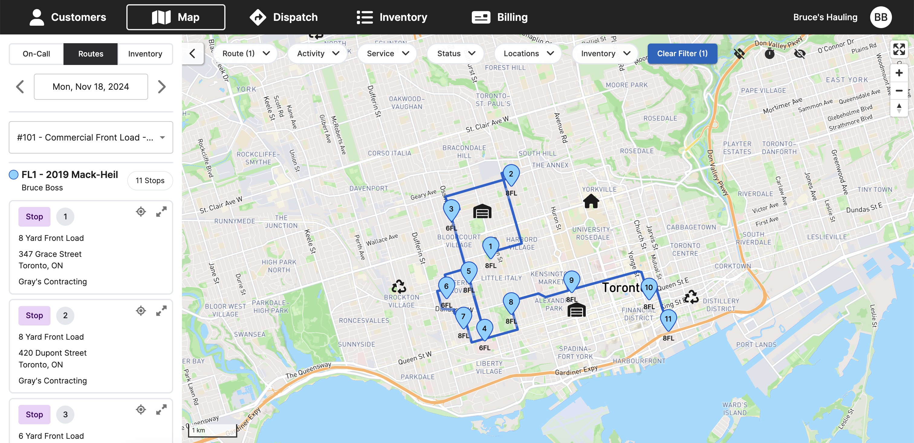 Basestation screenshot: See where your drivers are along their routes.