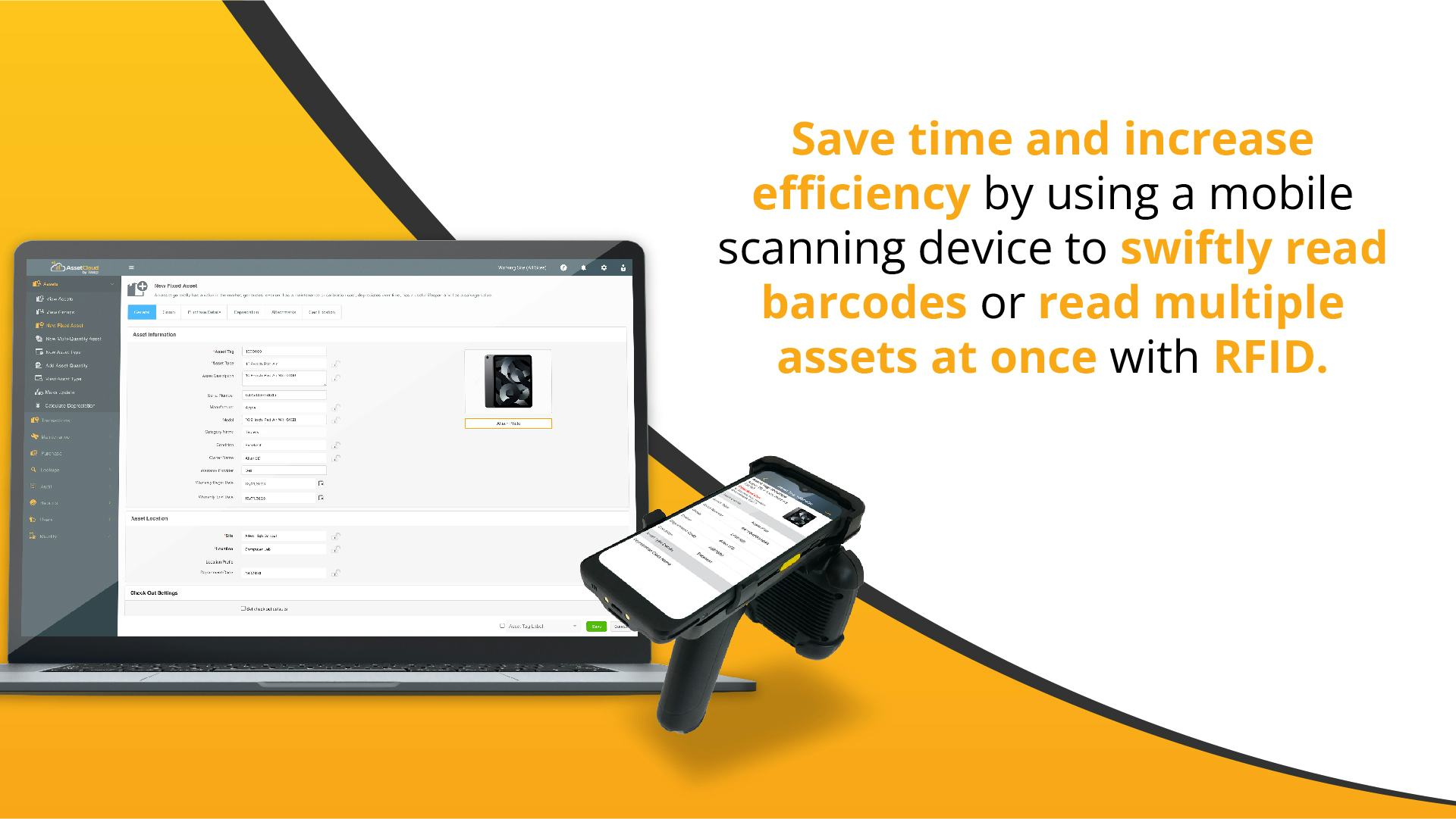 AssetCloud Software - Save time and increase efficiency by using a mobile scanning device to swiftly read barcodes or read multiple assets at once with RFID