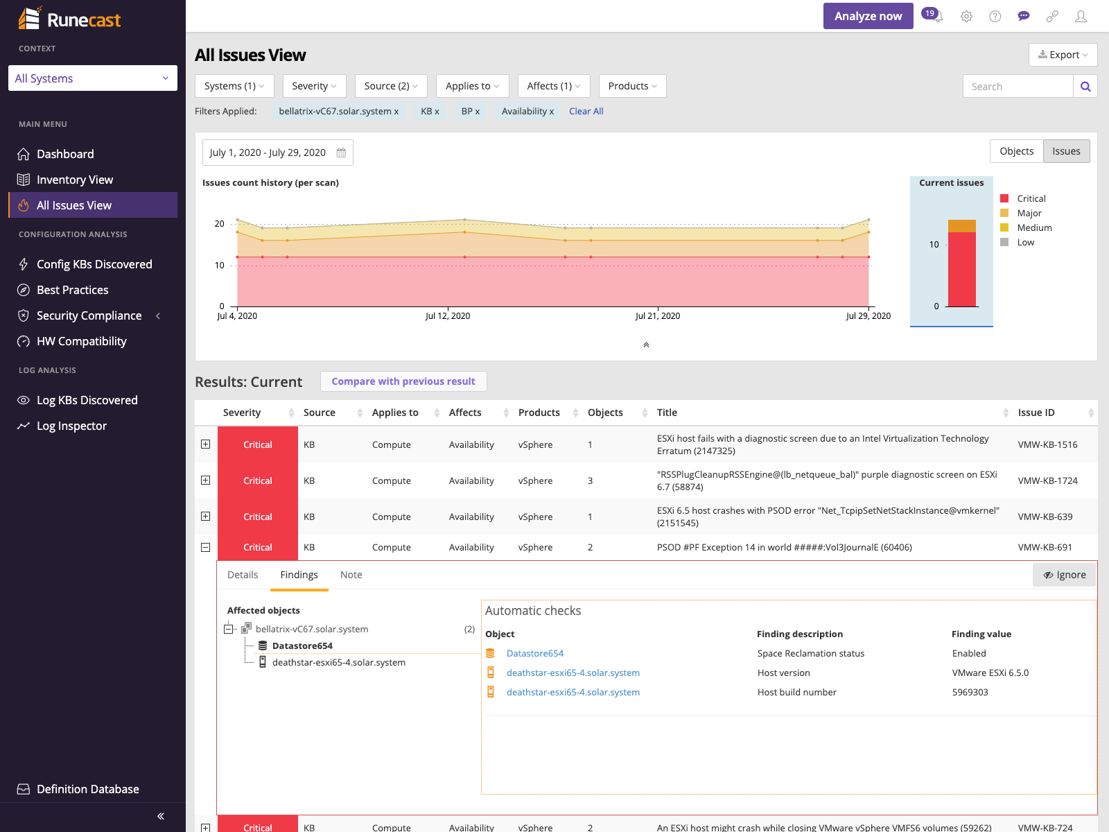 Runecast Analyzer Software - Issue Prevention