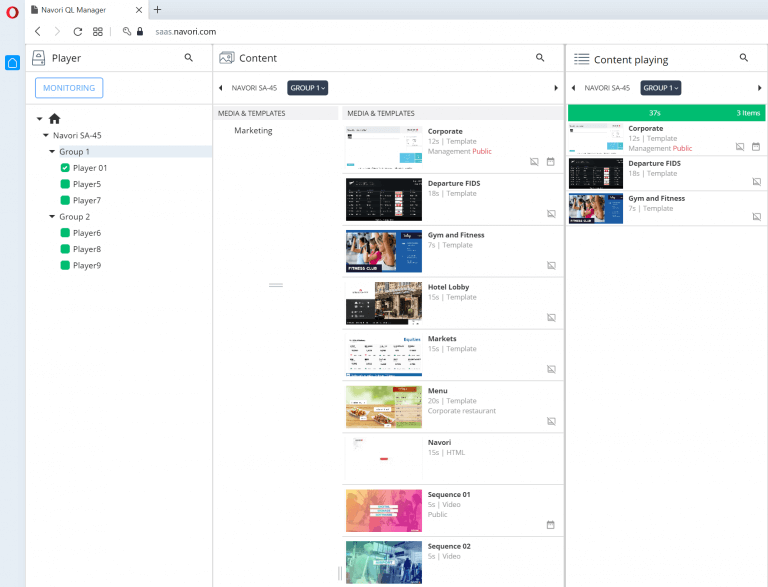 QL Digital Signage Software Software - Navori QL dashboard