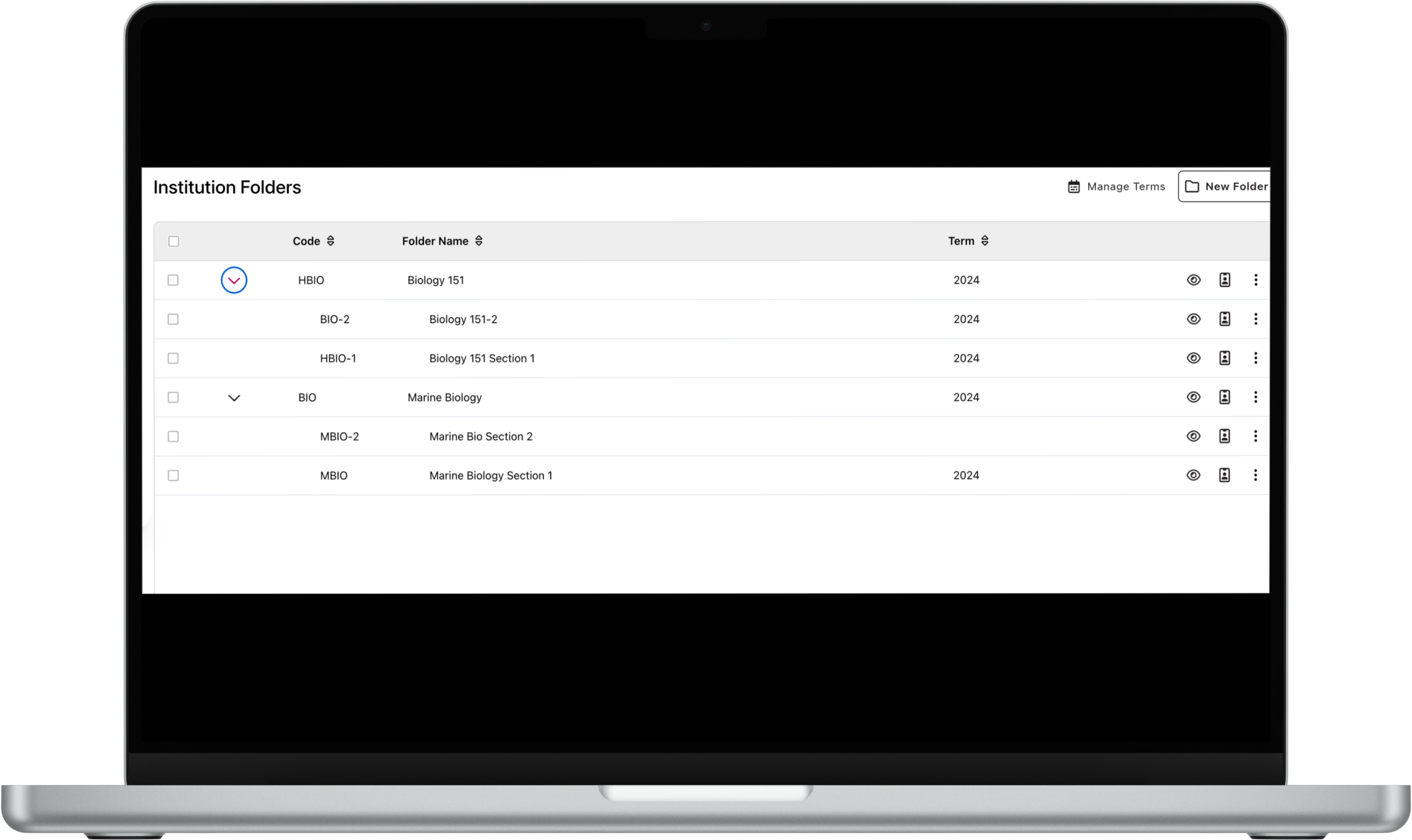 Echo360 screenshot: EchoVideo | Folder Organization 
