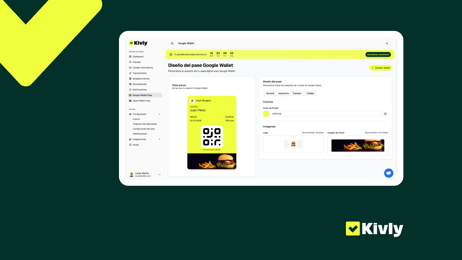 Kivly screenshot: Pass design in Google & Apple Wallet
