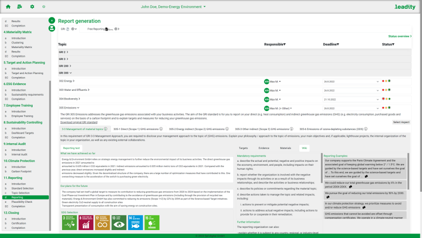 with the app you can use all your collected sustainabilityinformations to combine an report them to certain reportingstandards such as CSRD, GRI e.g.