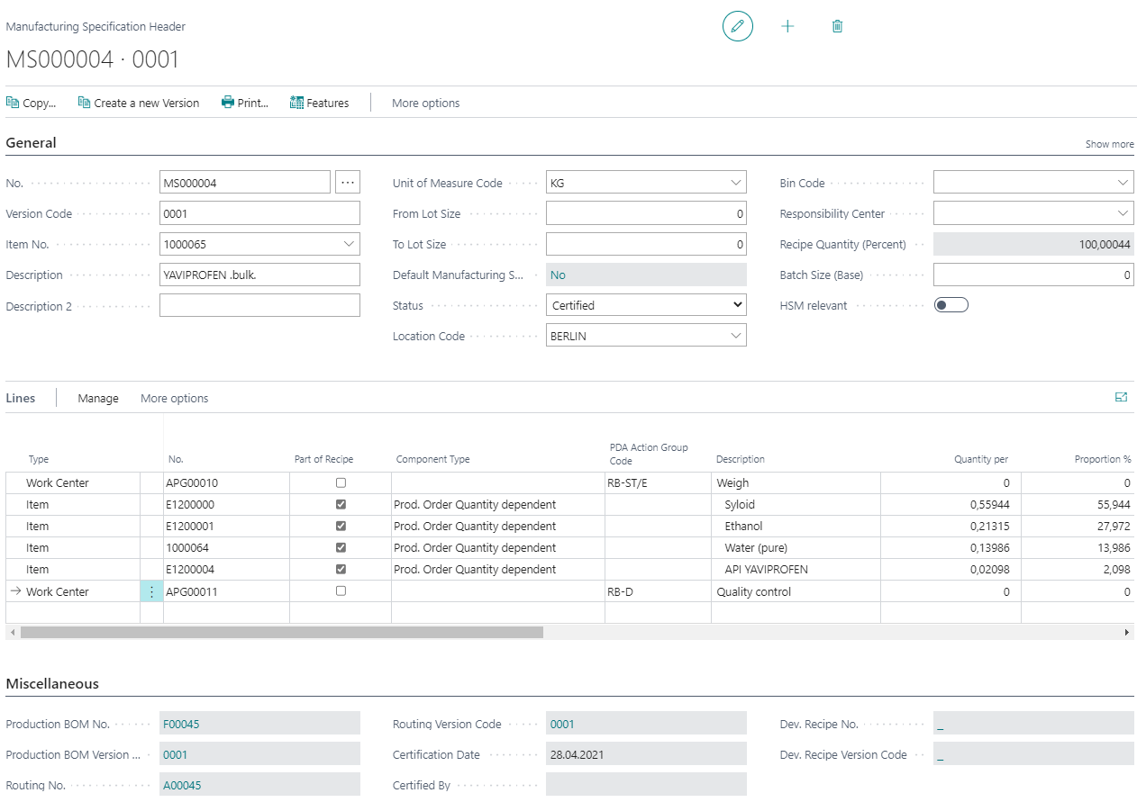 YAVEON ProBatch Software - recipe management