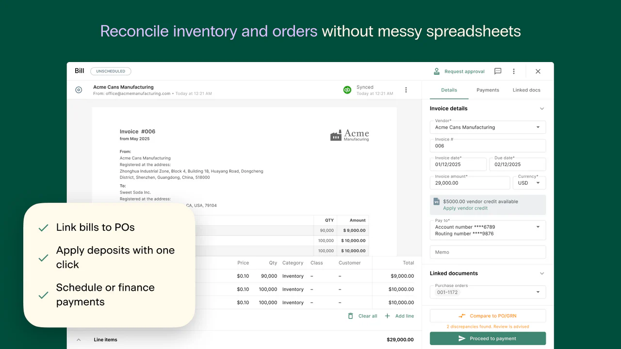 Settle screenshot: Settle’s CPG back office