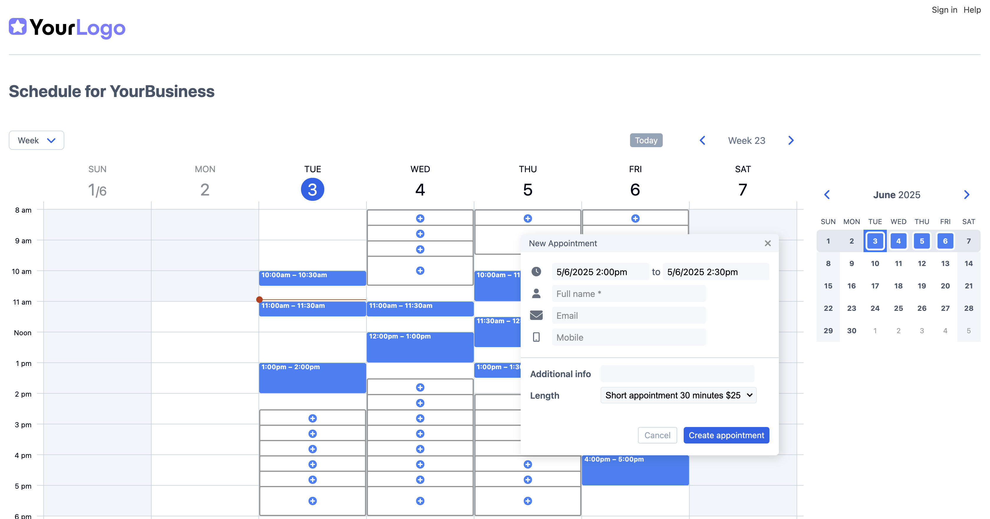 SuperSaaS screenshot: Appointment schedule