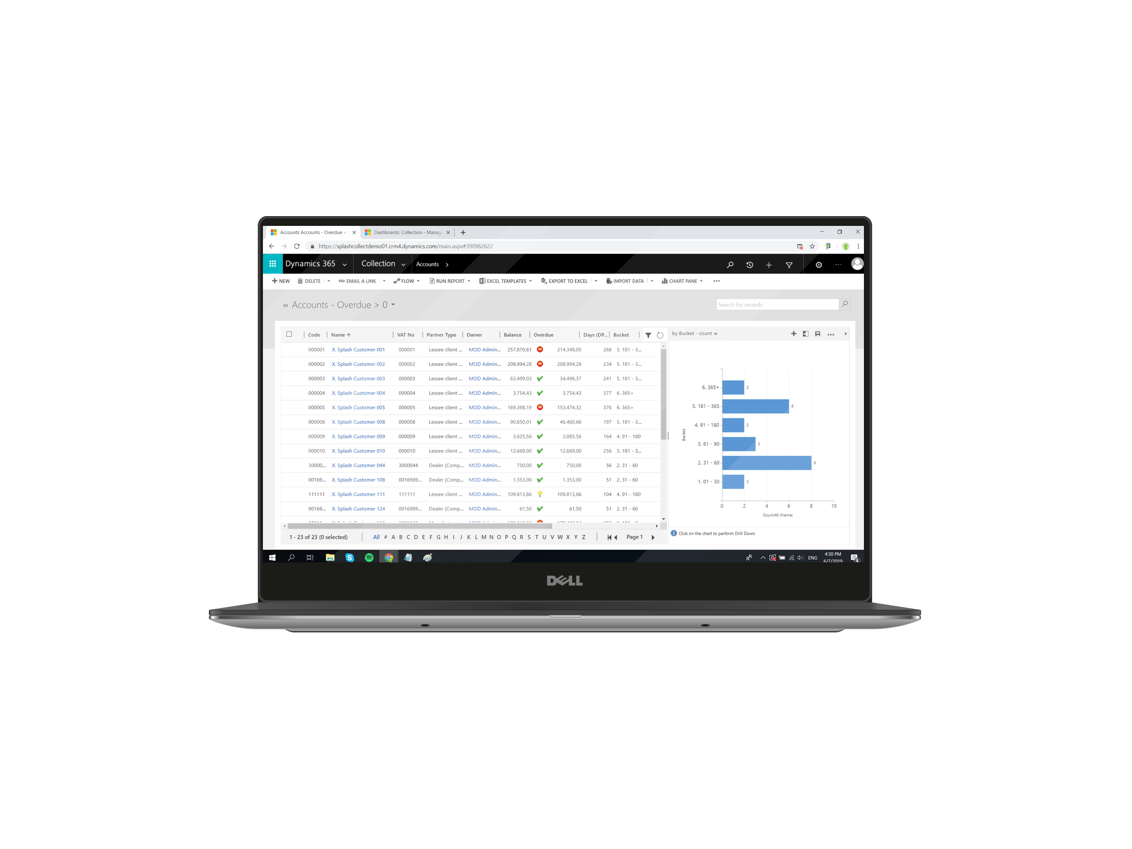 SplashCollect screenshot: Accounts overview and reporting