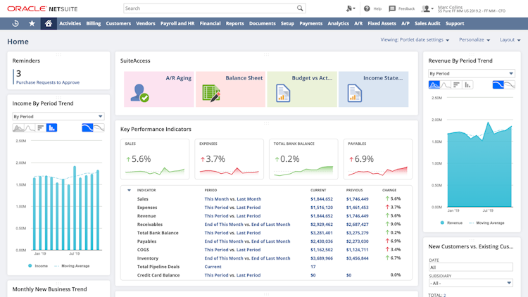 NetSuite screenshot: Role-based KPIs and Dashboards: CFO