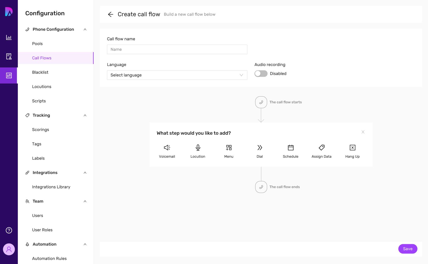 Dastia Software - Create Call Flow