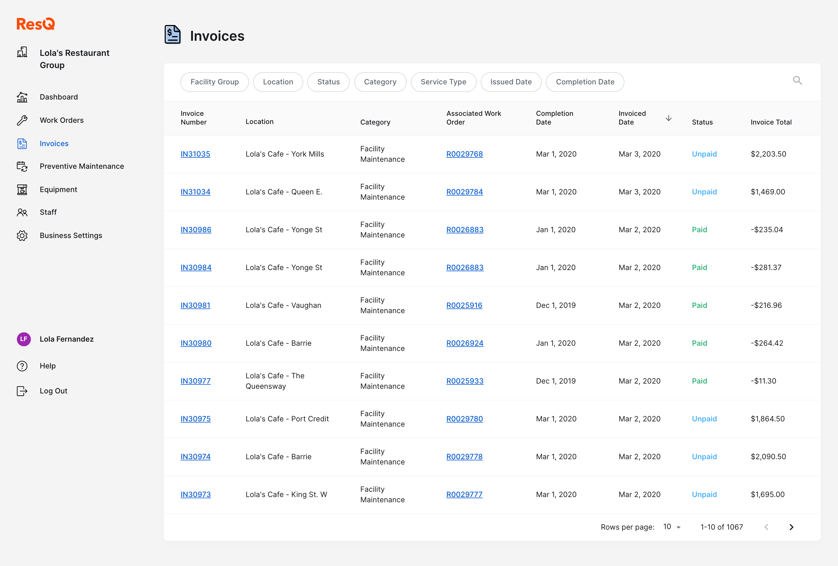 ResQ Software - Invoices