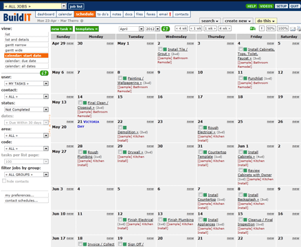BuildIT screenshot: The calendar view gives users an overview of all upcoming and past appointments and jobs