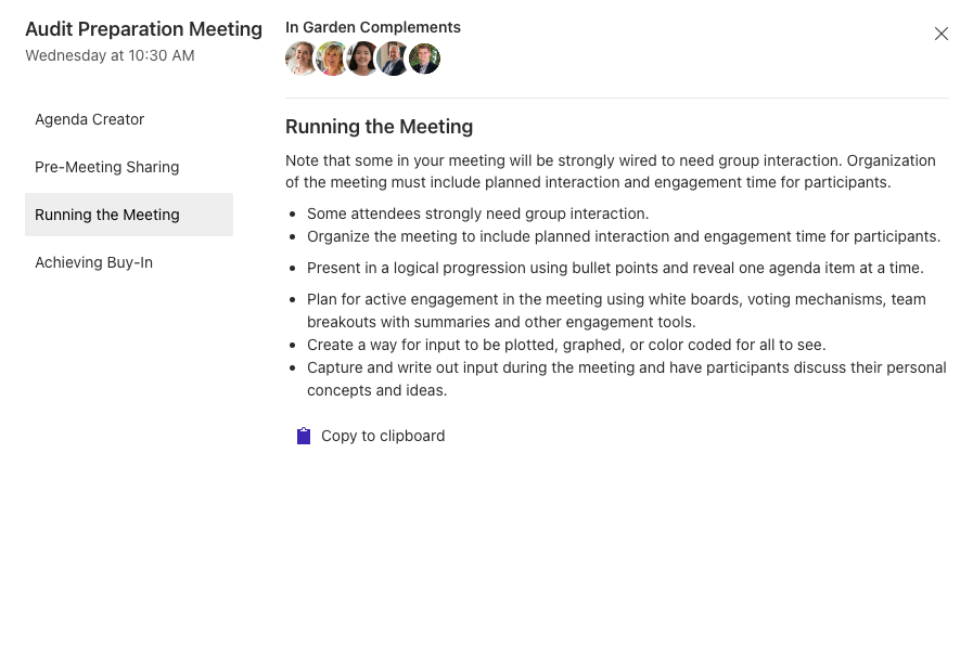 Better Meetings coaches on how to structure an agenda, what handouts to provide, how to facilitate a meeting for engagement, and what actions to take to ensure buy-in.