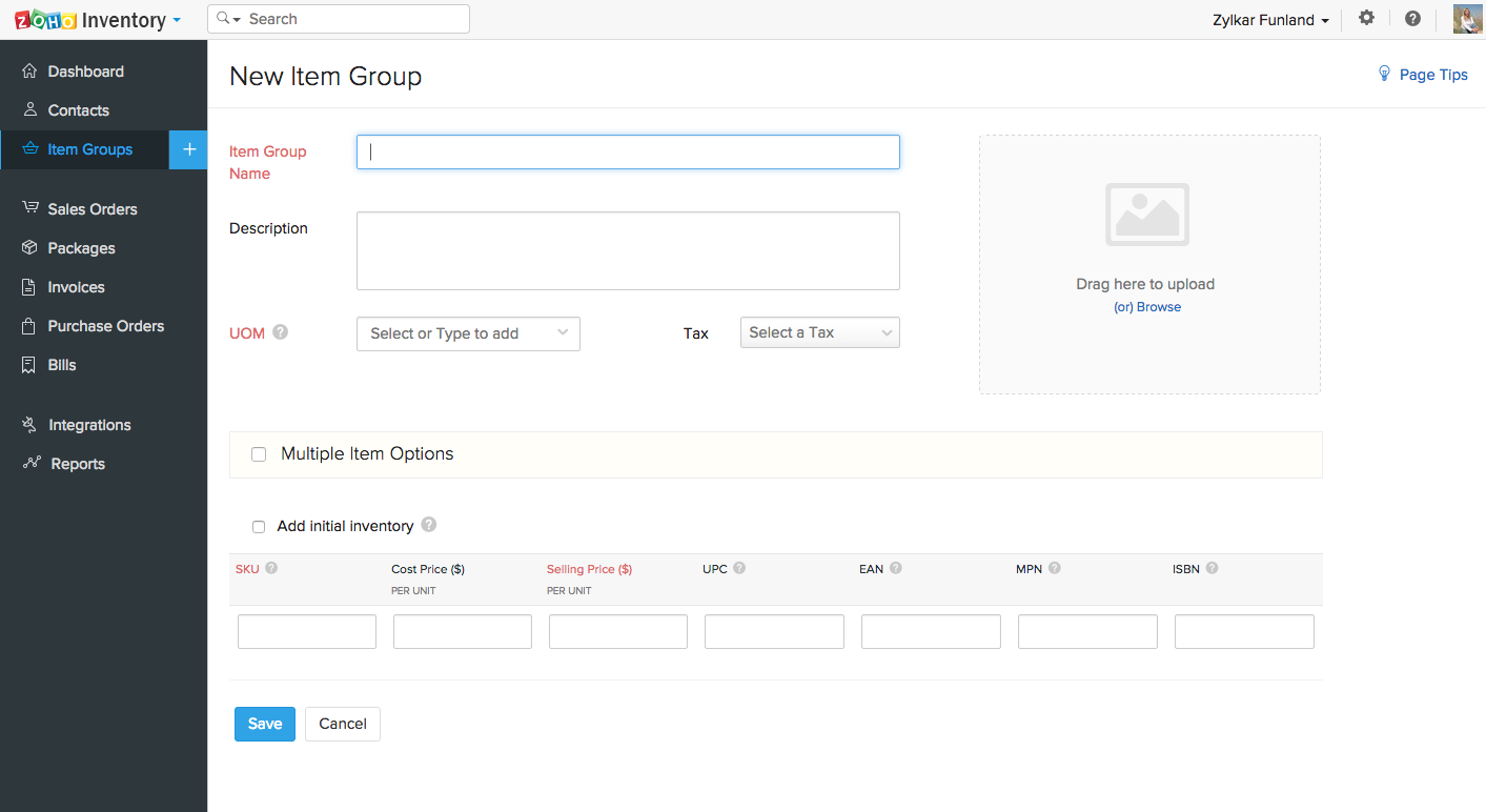 Zoho Inventory Software - New item group