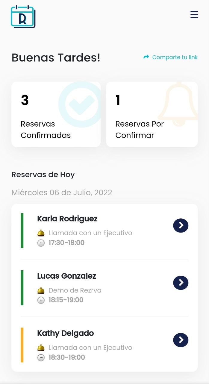 Rezrva screenshot: Users Dashboard
