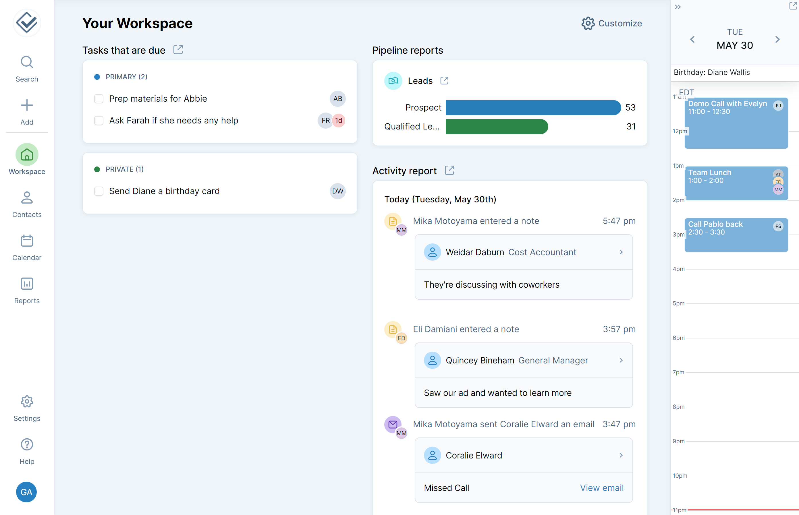 Your Workspace - your daily dashboard that shows you what you need to get done today.