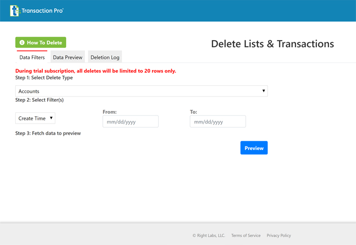 Transaction Pro Software - Transaction Pro delete lists